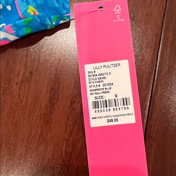 Lilly Pulitzer Etta V-Neck Seabreeze Blue Hey Gull Friend - Picture 4 of 5